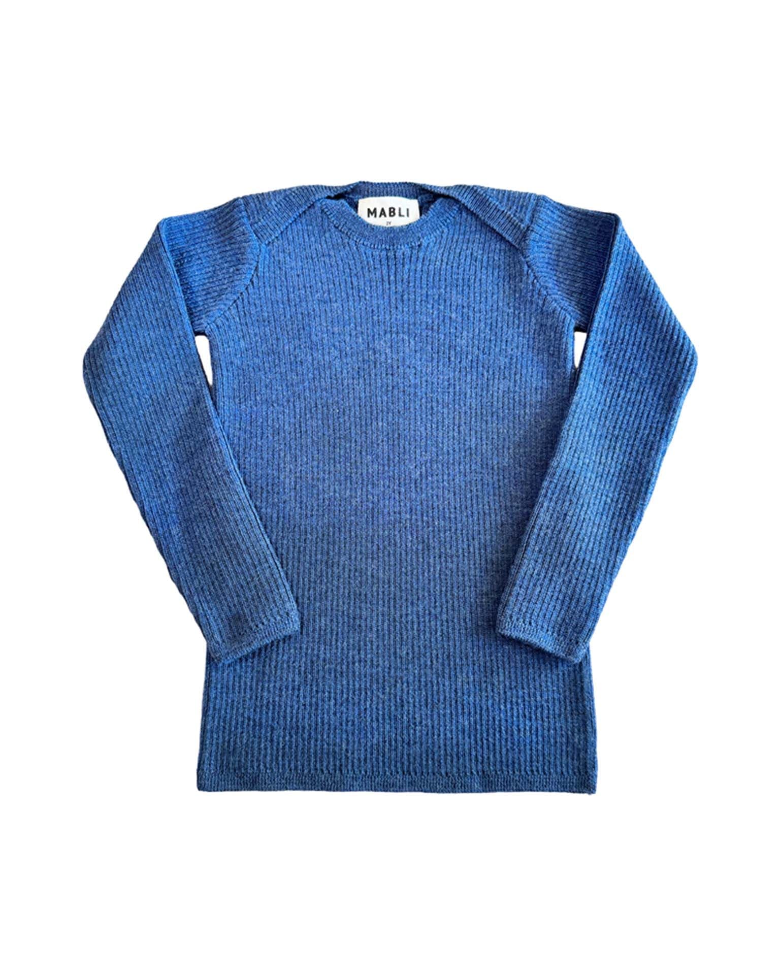 sylfaen rib wool top in denim by mabli at Little