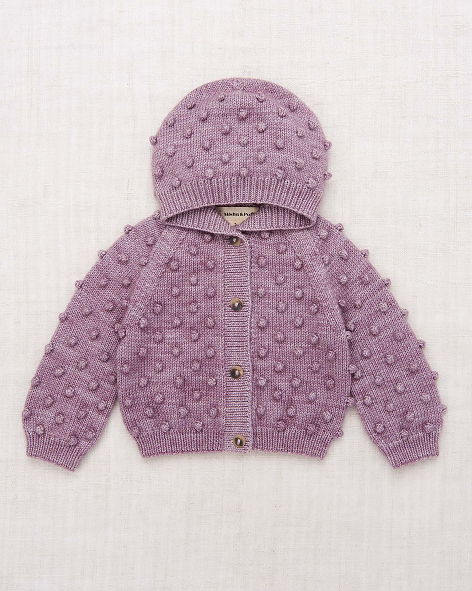 misha + puff baby hooded popcorn cardigan in periwinkle at Little