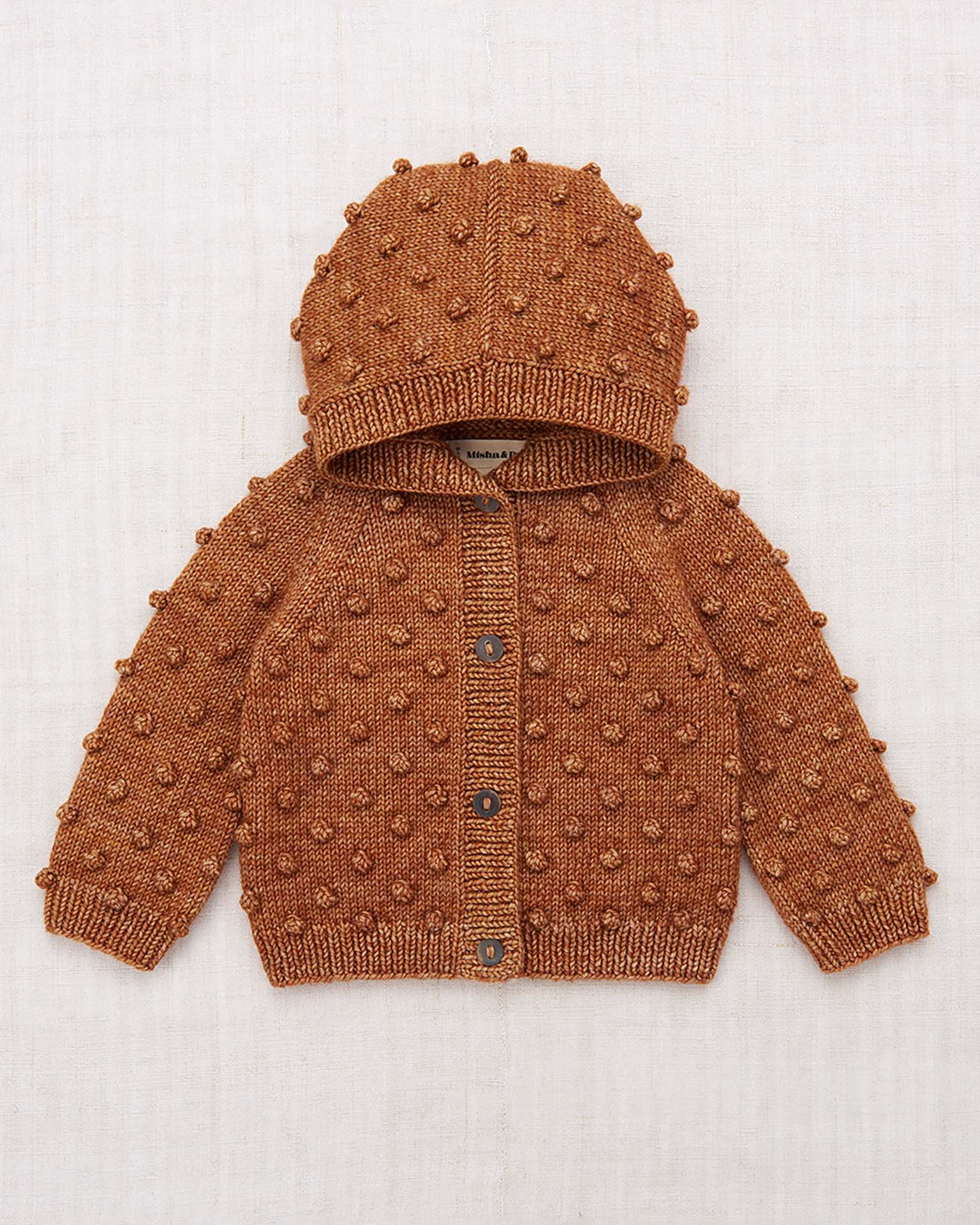 baby hooded popcorn cardigan in rose gold 0-6M