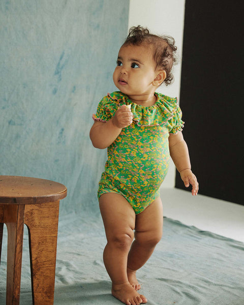 misha + puff balloon sleeve paloma onesie in clover tisbury garden