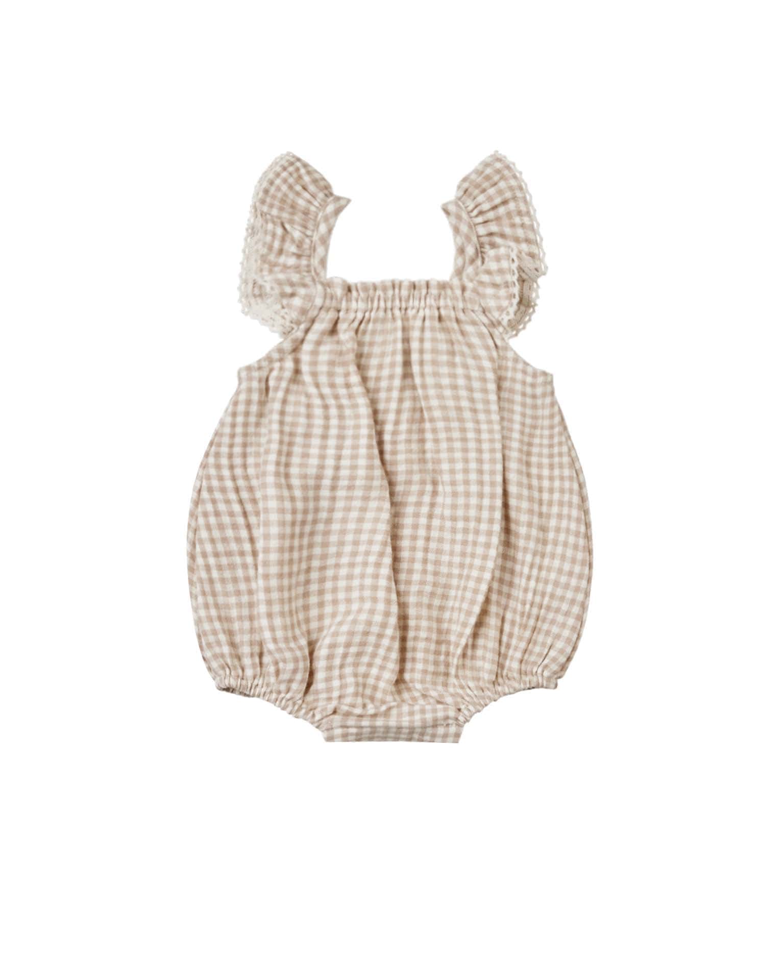 bonnie romper in oat gingham