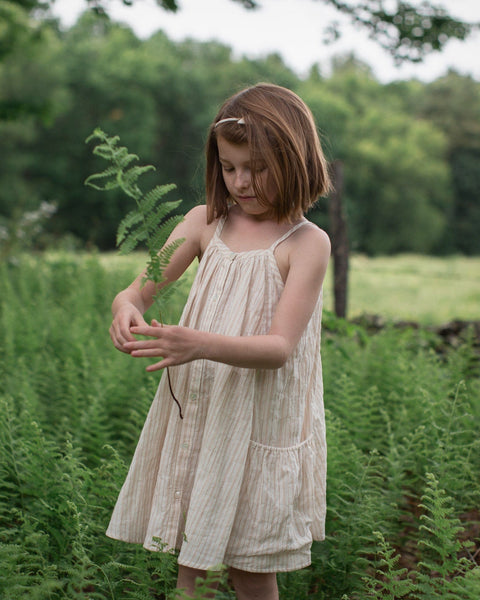 prim dress in chalk stripe