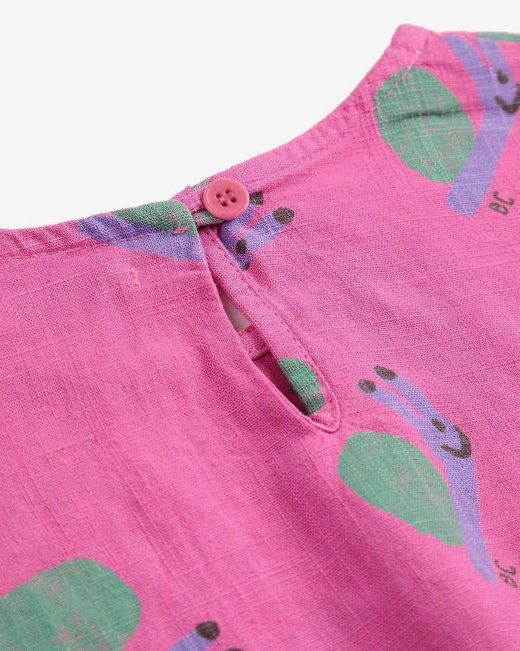 Little bobo choses kids funny snail all over woven blouse in fuchsia