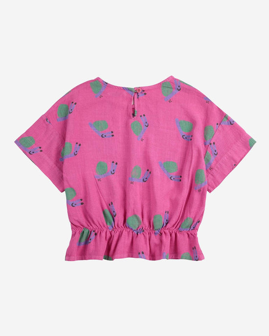 Little bobo choses kids funny snail all over woven blouse in fuchsia