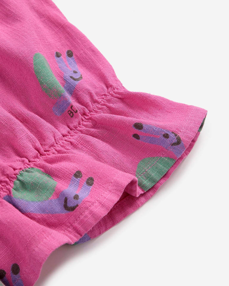 Little bobo choses kids funny snail all over woven blouse in fuchsia