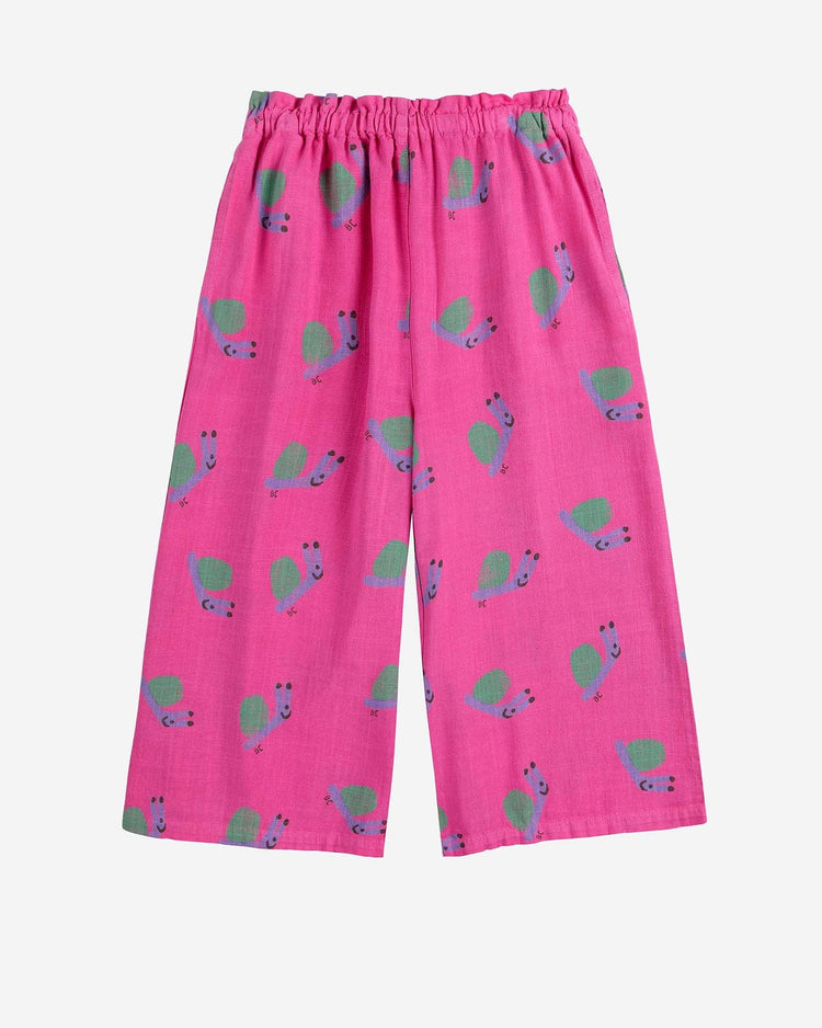 Little bobo choses kids funny snail all over woven culotte pants in fuchsia