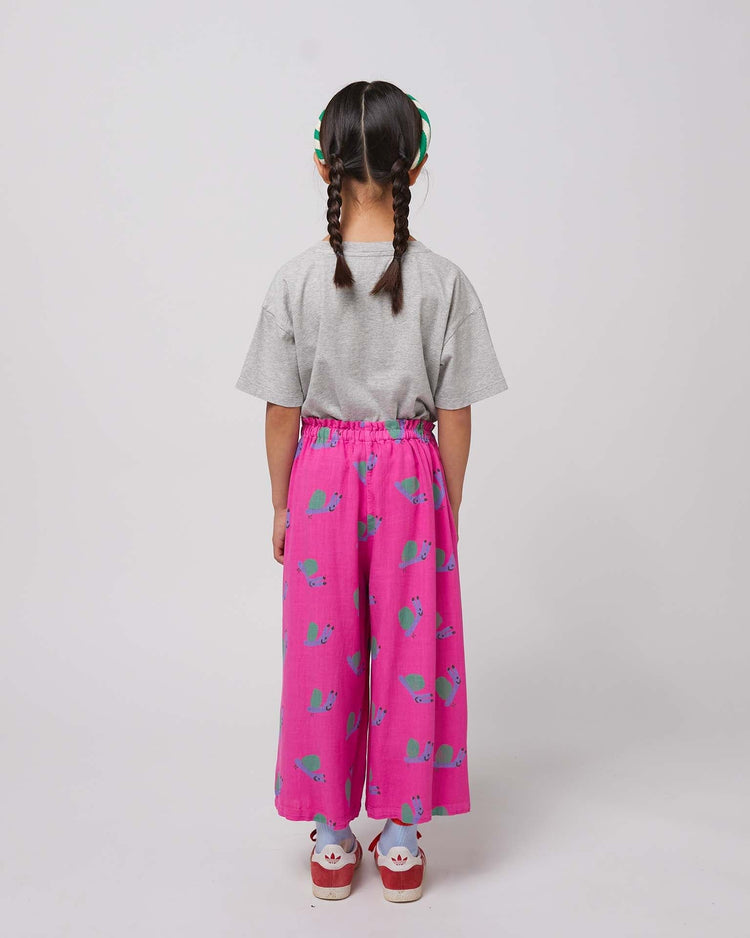 Little bobo choses kids funny snail all over woven culotte pants in fuchsia