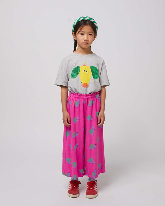 Little bobo choses kids funny snail all over woven culotte pants in fuchsia