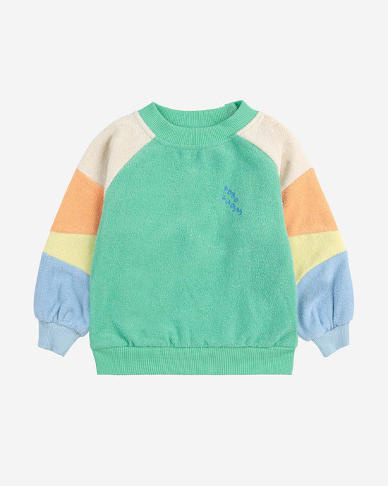 Little bobo choses baby green color block terry cloth sweatshirt in light green