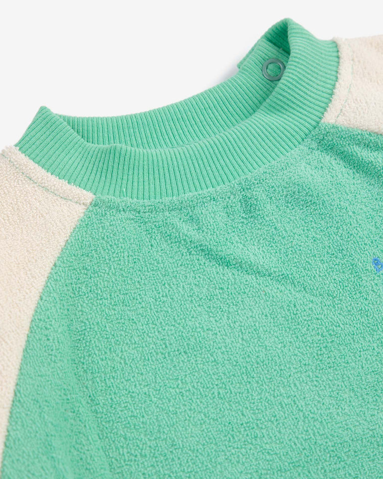 Little bobo choses baby green color block terry cloth sweatshirt in light green