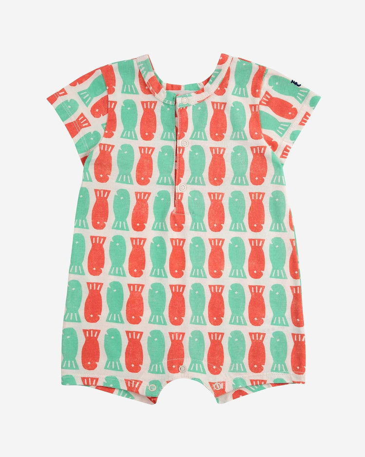 Little bobo choses baby lucky fish all over playsuit in off-white