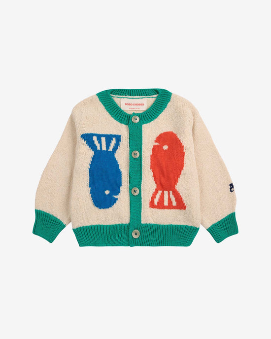 Little bobo choses baby lucky fish cardigan in off-white