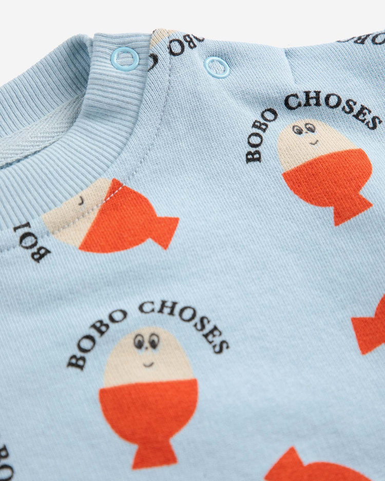 Little bobo choses baby morning egg all over sweatshirt in light blue