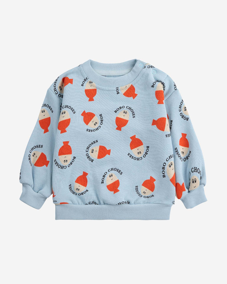 Little bobo choses baby morning egg all over sweatshirt in light blue