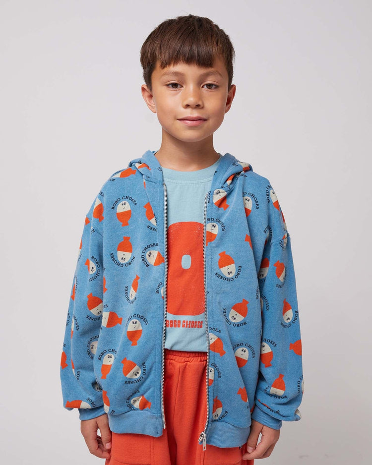 Little bobo choses kids morning egg all over zipped hoodie in blue