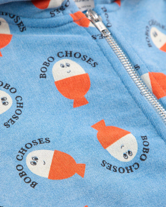 Little bobo choses kids morning egg all over zipped hoodie in blue