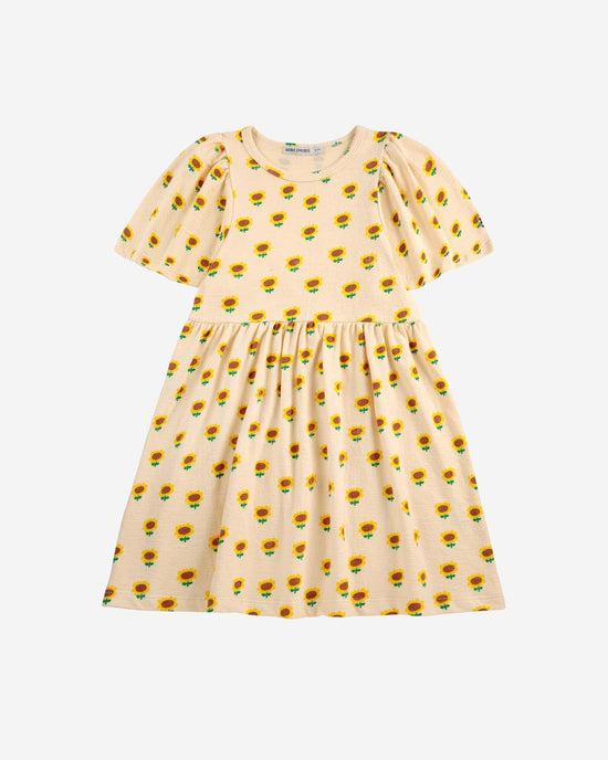 Little bobo choses kids sunflower all over dress in off-white