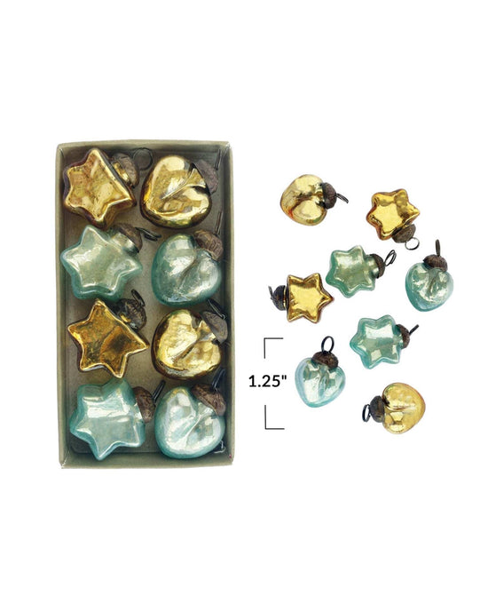 Little creativeco-op home glass heart & star ornaments in light blue + gold