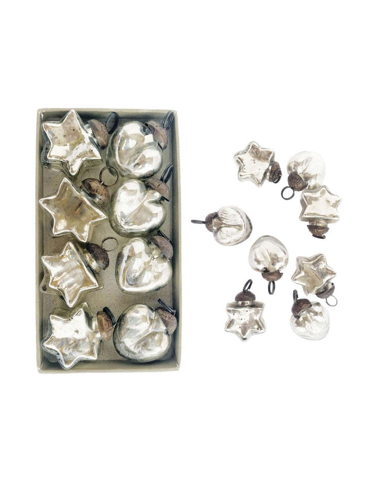 Little creativeco-op home glass heart & star ornaments in silver