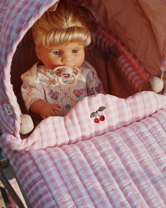 Little konges sløjd play doll pram in powder pink check