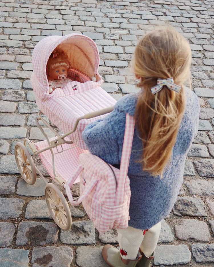 Little konges sløjd play doll pram in powder pink check