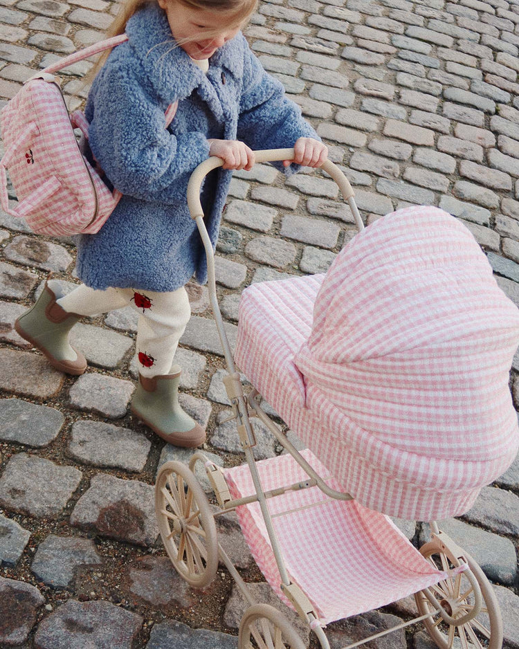 Little konges sløjd play doll pram in powder pink check