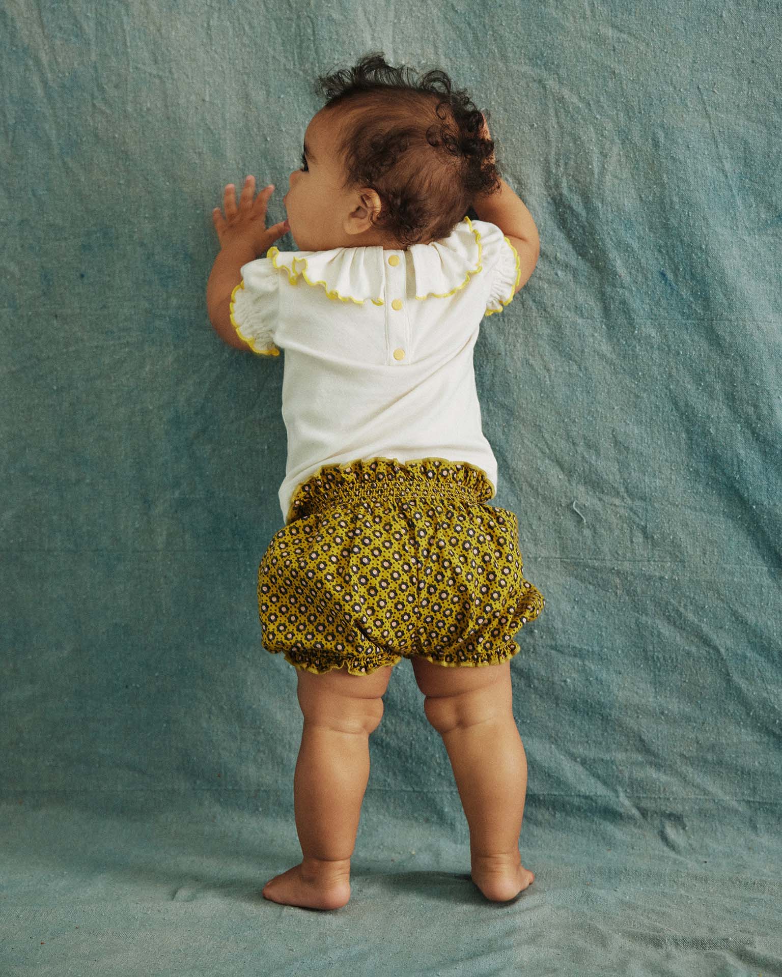 misha + puff bloomer in pistachio flower dot at Little