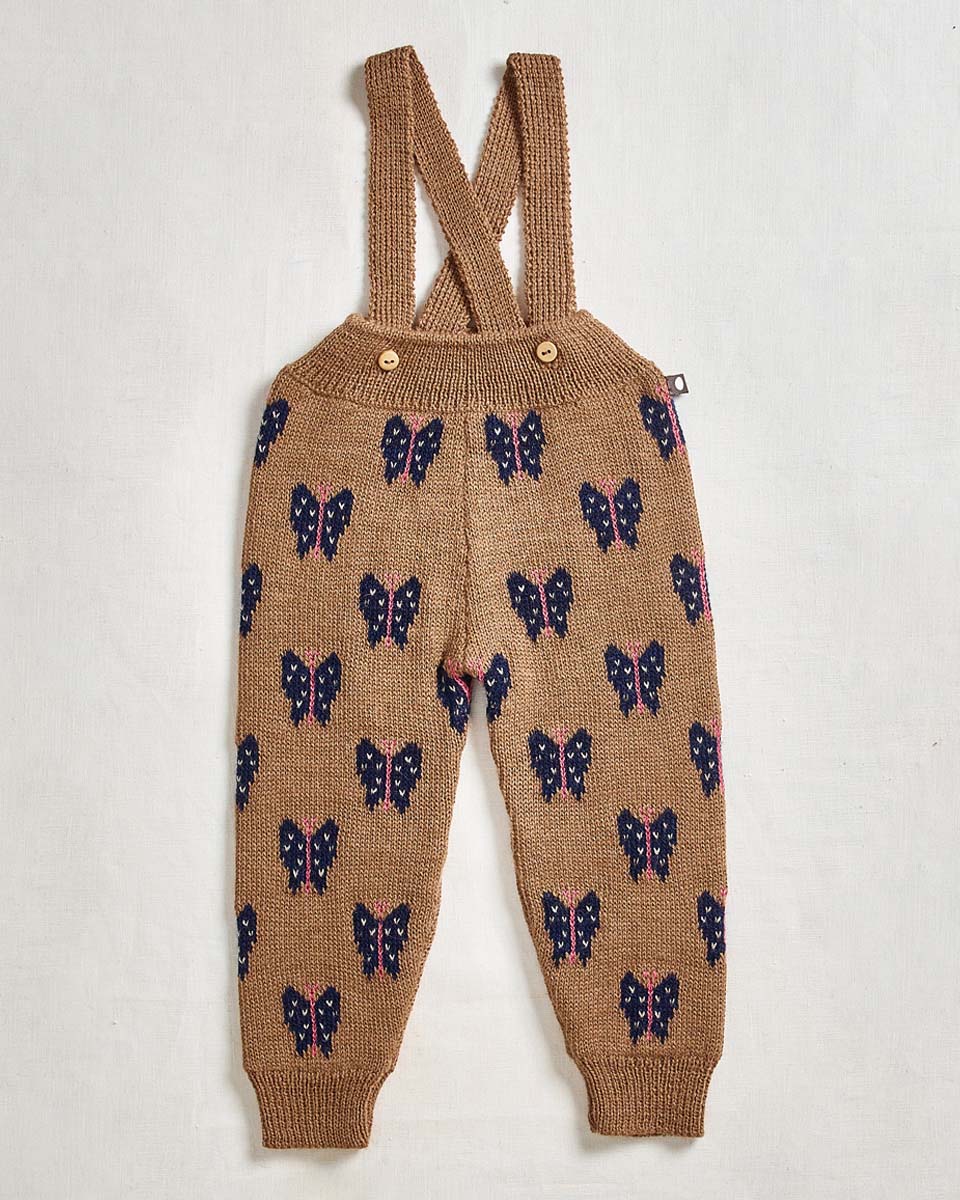 motif suspender pants in camel butterfly