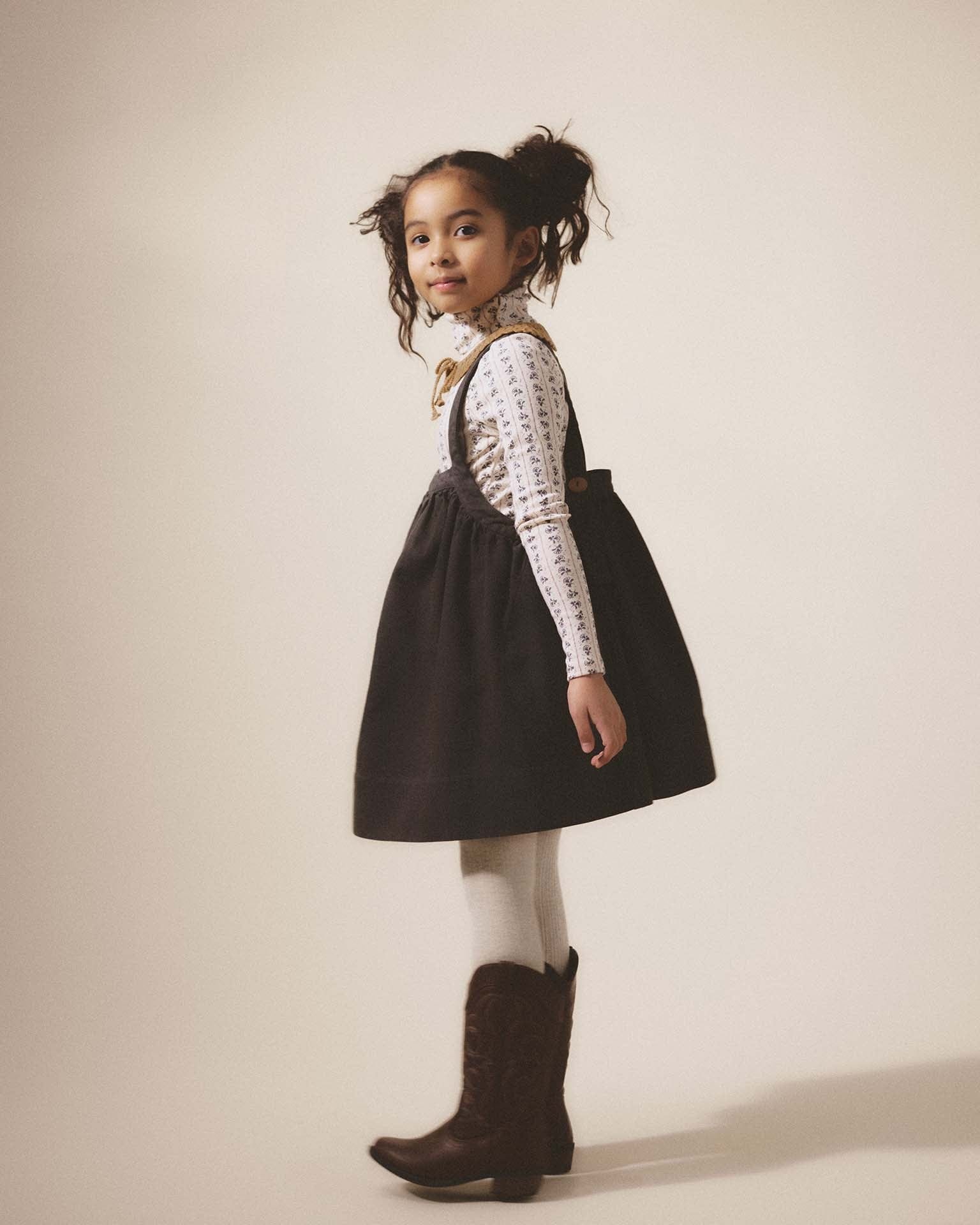 soor ploom eloise pinafore in licorice at Little