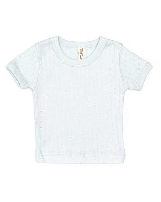 Little tun tun baby pointelle short sleeve top in light blue