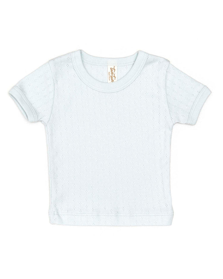 Little tun tun baby pointelle short sleeve top in light blue