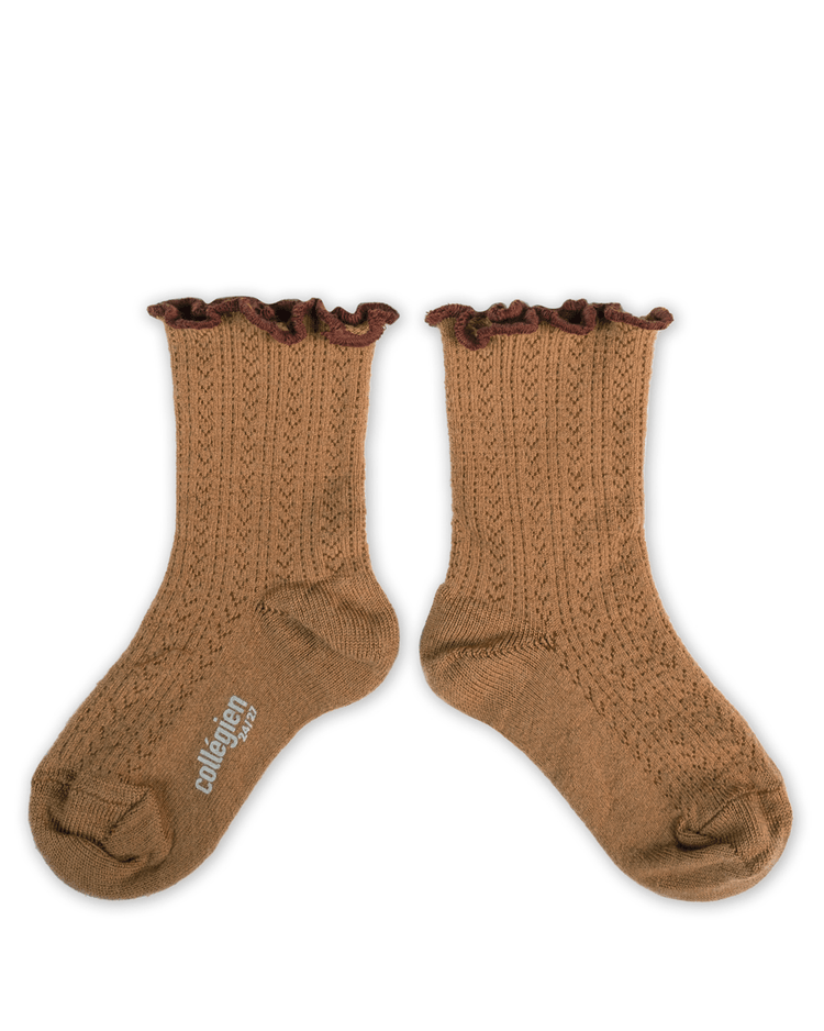 Little collegien accessories ambre pointelle merino socks in caramel au beurre salé