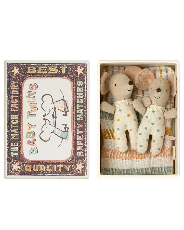 Little maileg play twin baby mice in matchbox