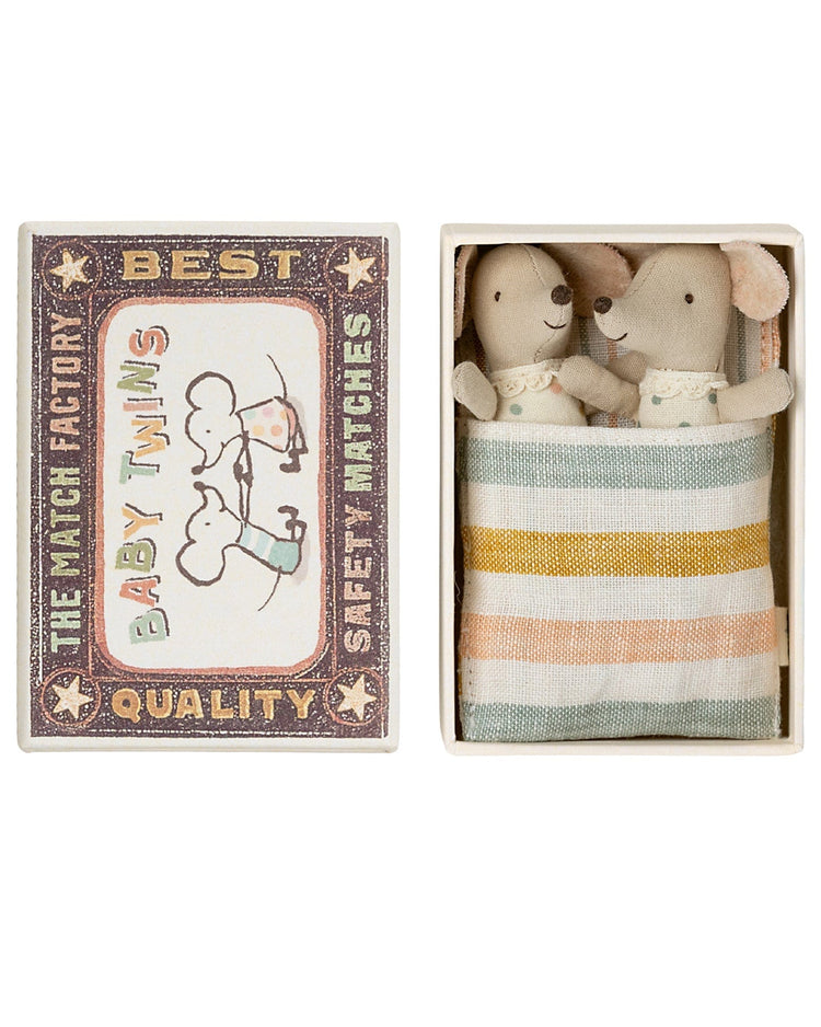 Little maileg play twin baby mice in matchbox